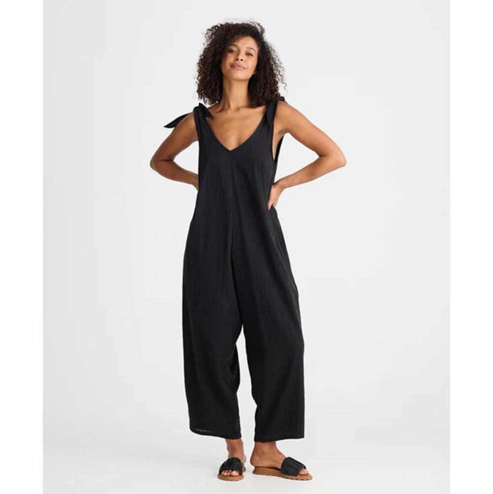 Whiteroom + Cactus Sardinia Sleeveless Tie Shoulder Strap Jumpsuit Black M NWT